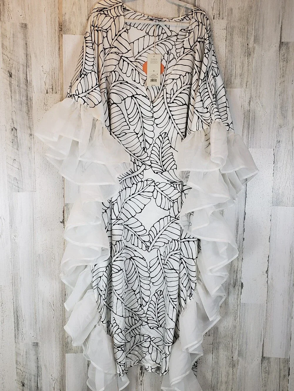 Fe Noel Leaf-Print Ruffle Swimsuit Cover Up Size 3X - Picture 4 of 8